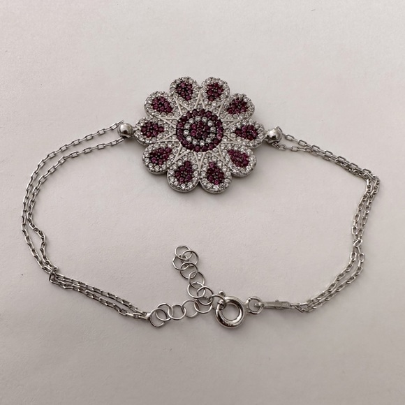 🌸925 Sterling silver bracelet cz stones flower - Picture 4 of 4